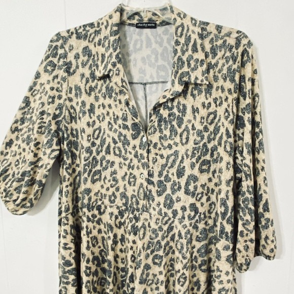 Cha Cha Vente 2X Leopard Print TUNIC Dress Kimono Top HI-LO Sueded Knit - Picture 2 of 7